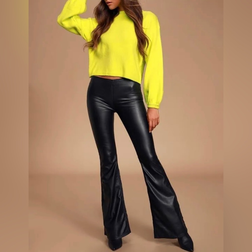 NWT Free People Black Penny Pull on Vegan Leather Flare Pants Size 24 - Picture 9 of 11